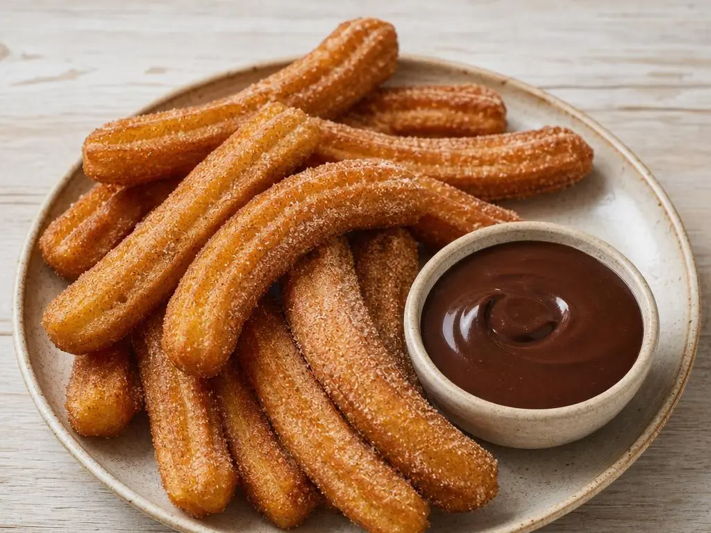 Churros met kaneelsuiker en dikke chocoladesaus