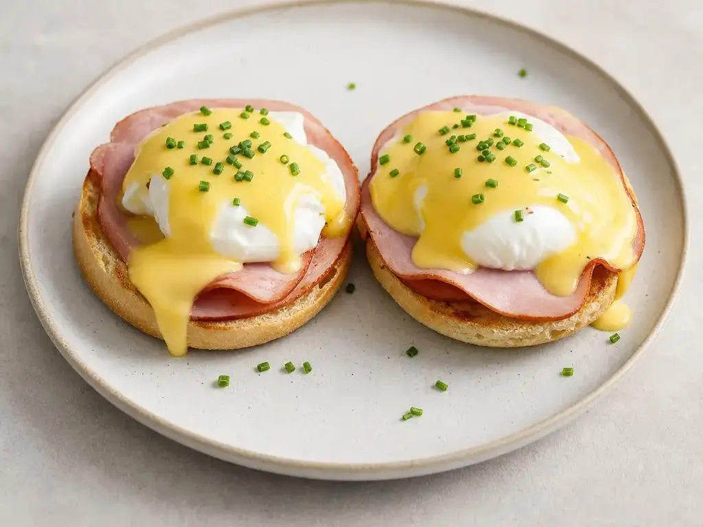 Eggs benedict met ham en hollandaisesaus