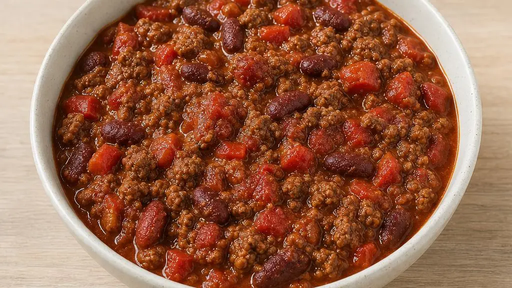 Chili con carne met rundvlees, kidneybonen en tomaten