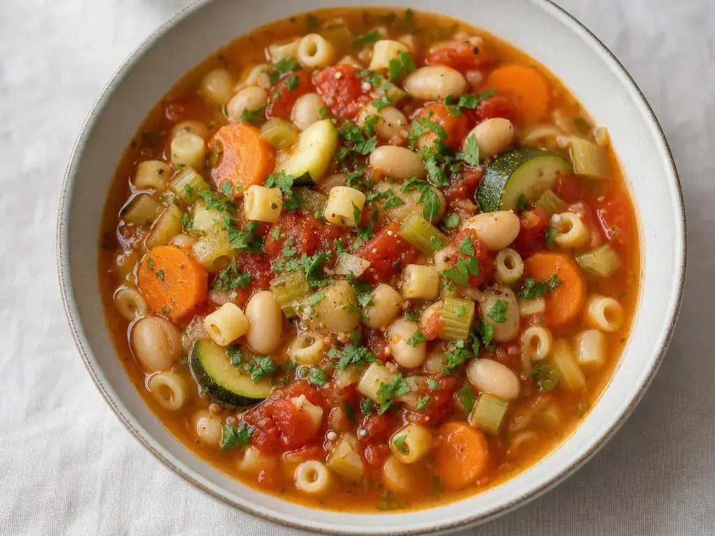 Minestrone met groenten, bonen en pasta
