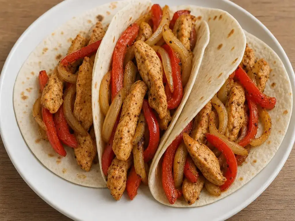 Fajitas met kip, paprika en ui