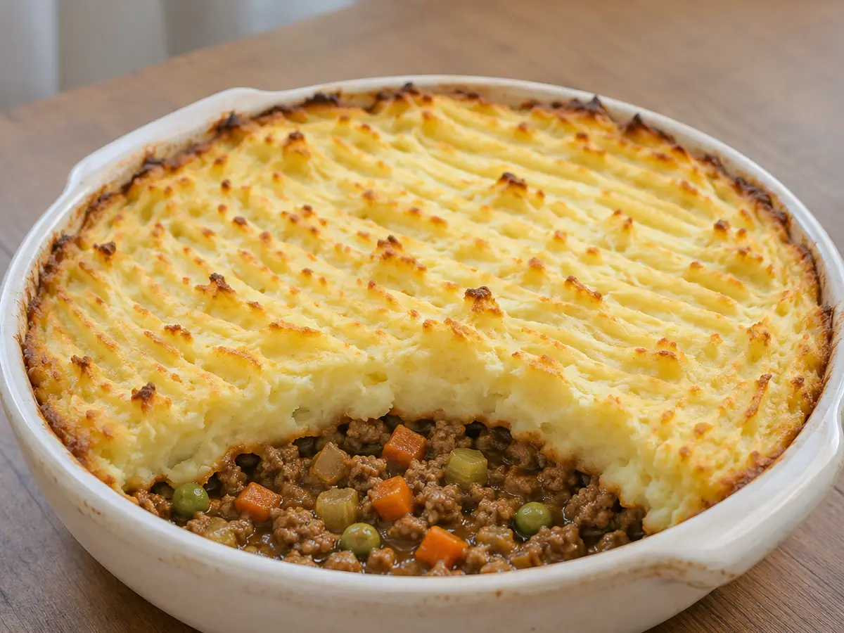 Zelfgemaakte cottage pie met rundvlees en aardappelpuree