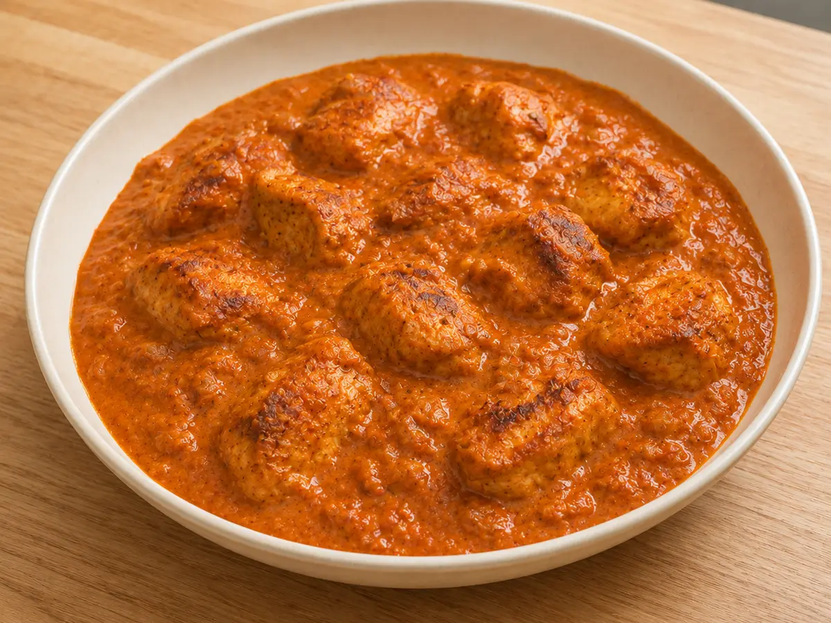Zelfgemaakte chicken tikka masala met romige tomatensaus