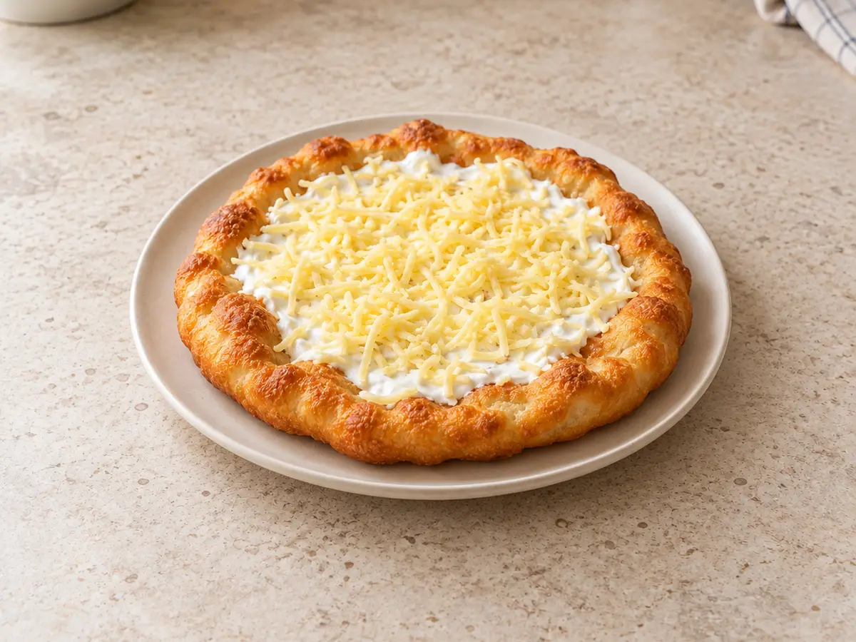 Lángos (Fried Flatbreads) with Garlic, Sour Cream and Cheese