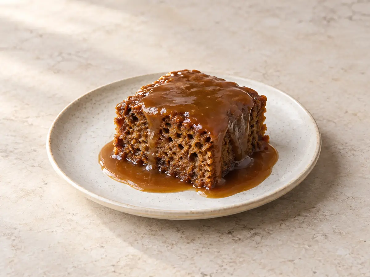 Sticky Toffee Pudding — saftiger Dattelkuchen mit warmer Toffeesauce