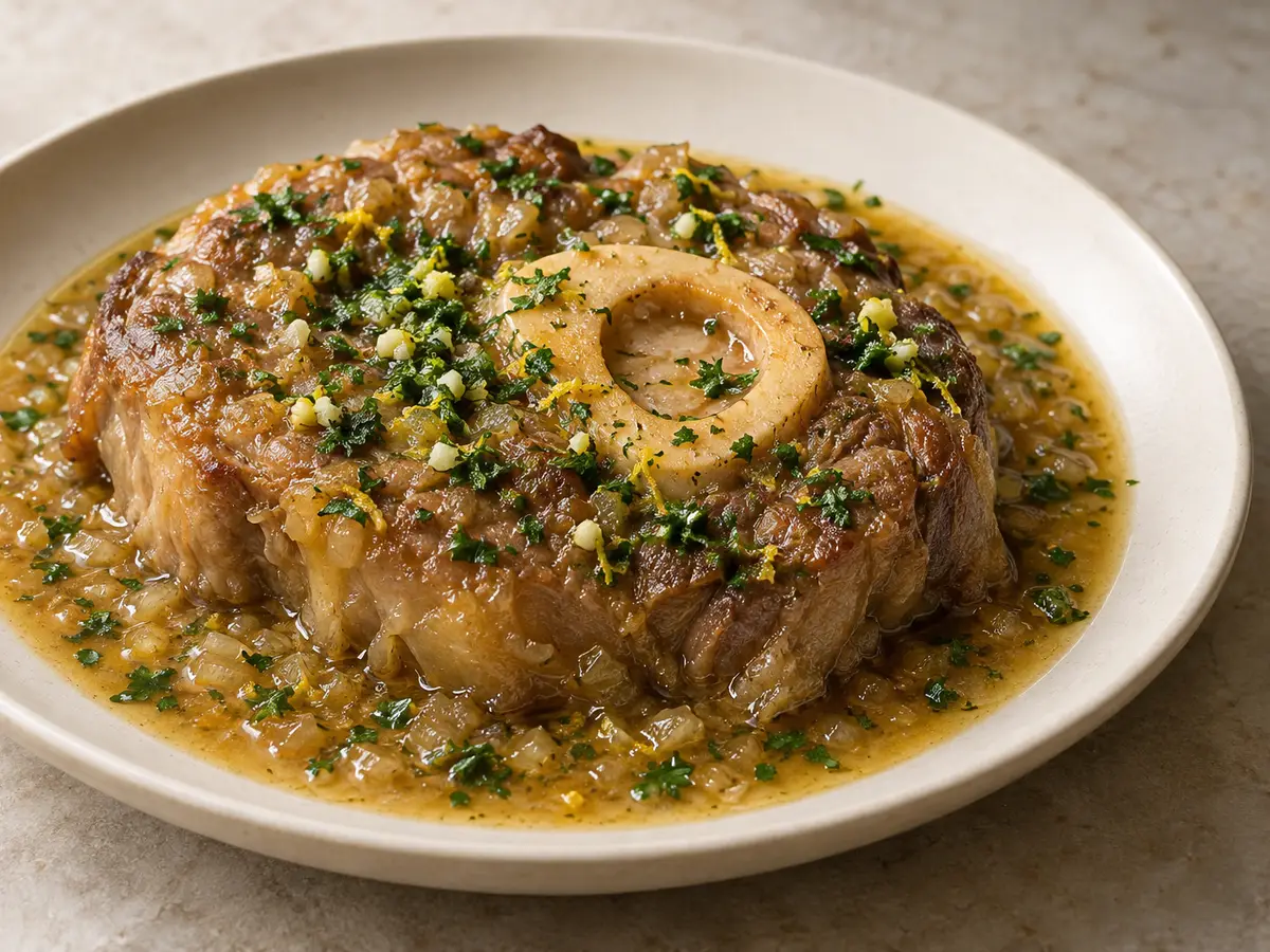 Ossobuco alla milanese — braised veal shank with gremolata