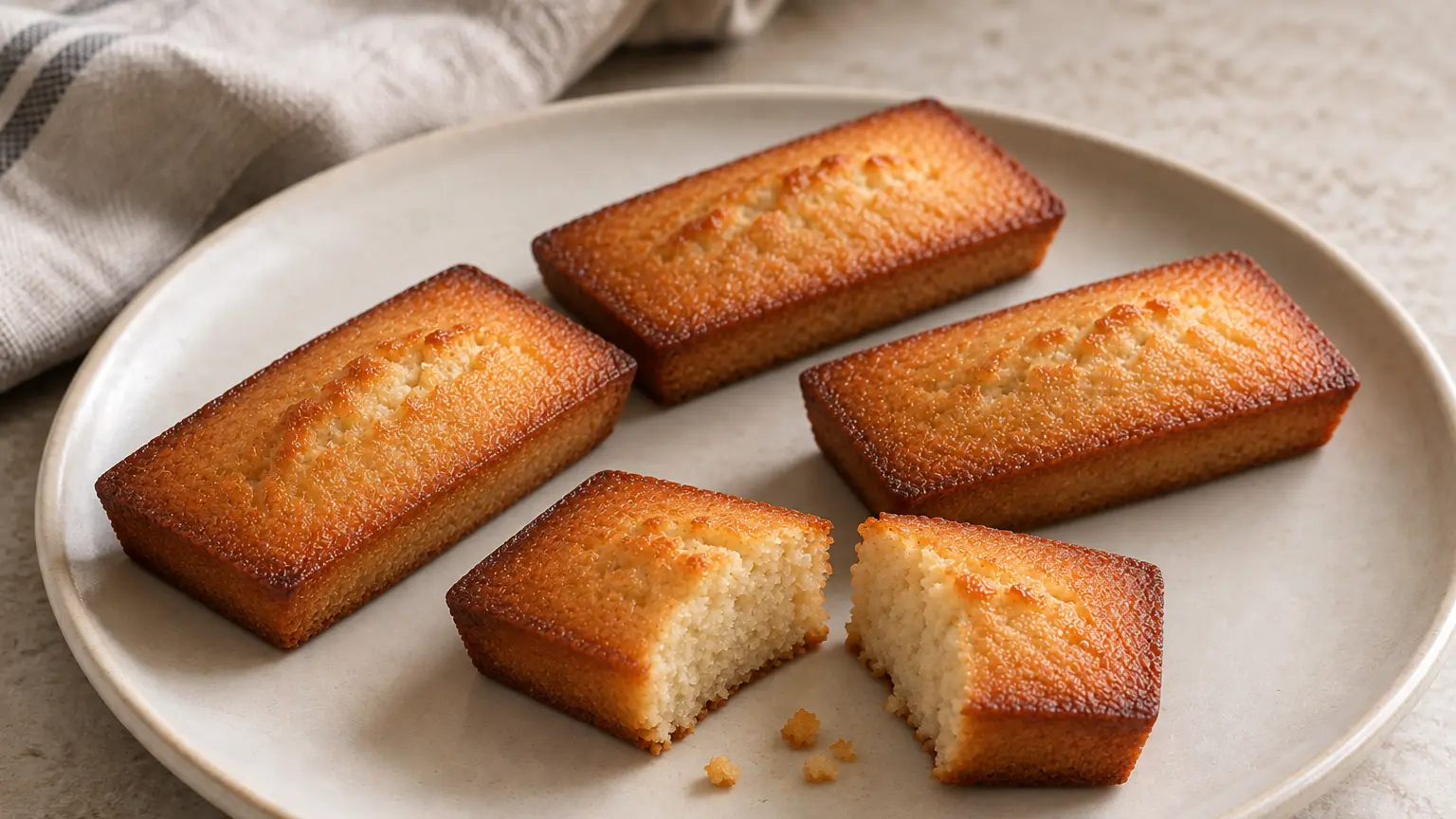 Golden rectangular financiers with a thin crust and a moist almond center