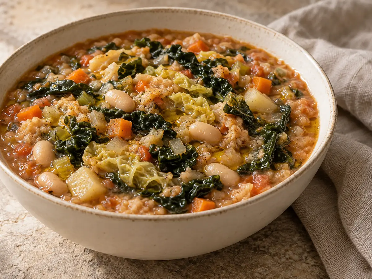Ribollita — Toscaanse soep met bonen, boerenkool en brood
