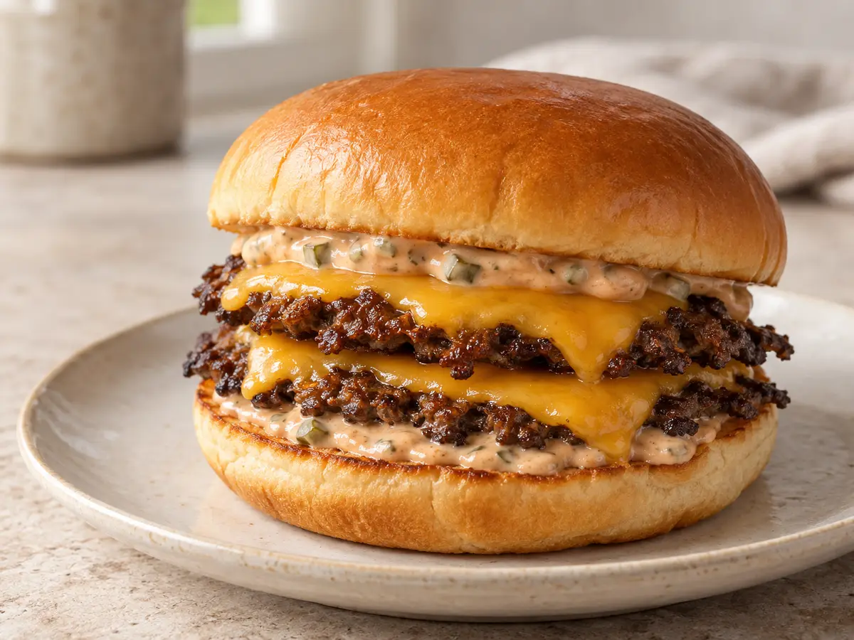 Smash burger with cheddar and homemade sauce
