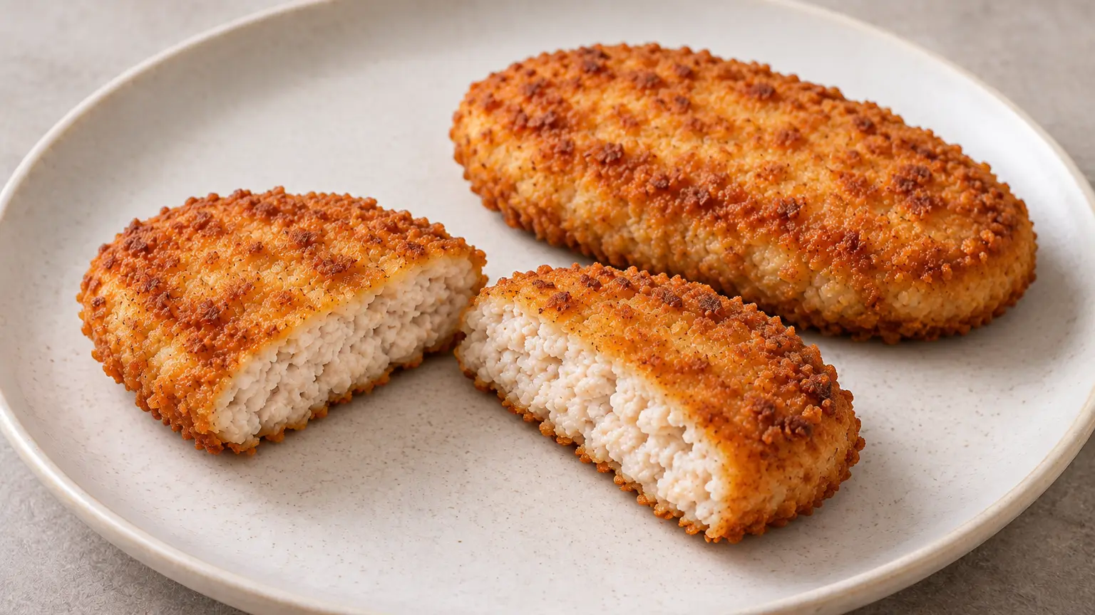 Chicken cutlets with a crisp, golden coating and a moist poultry center