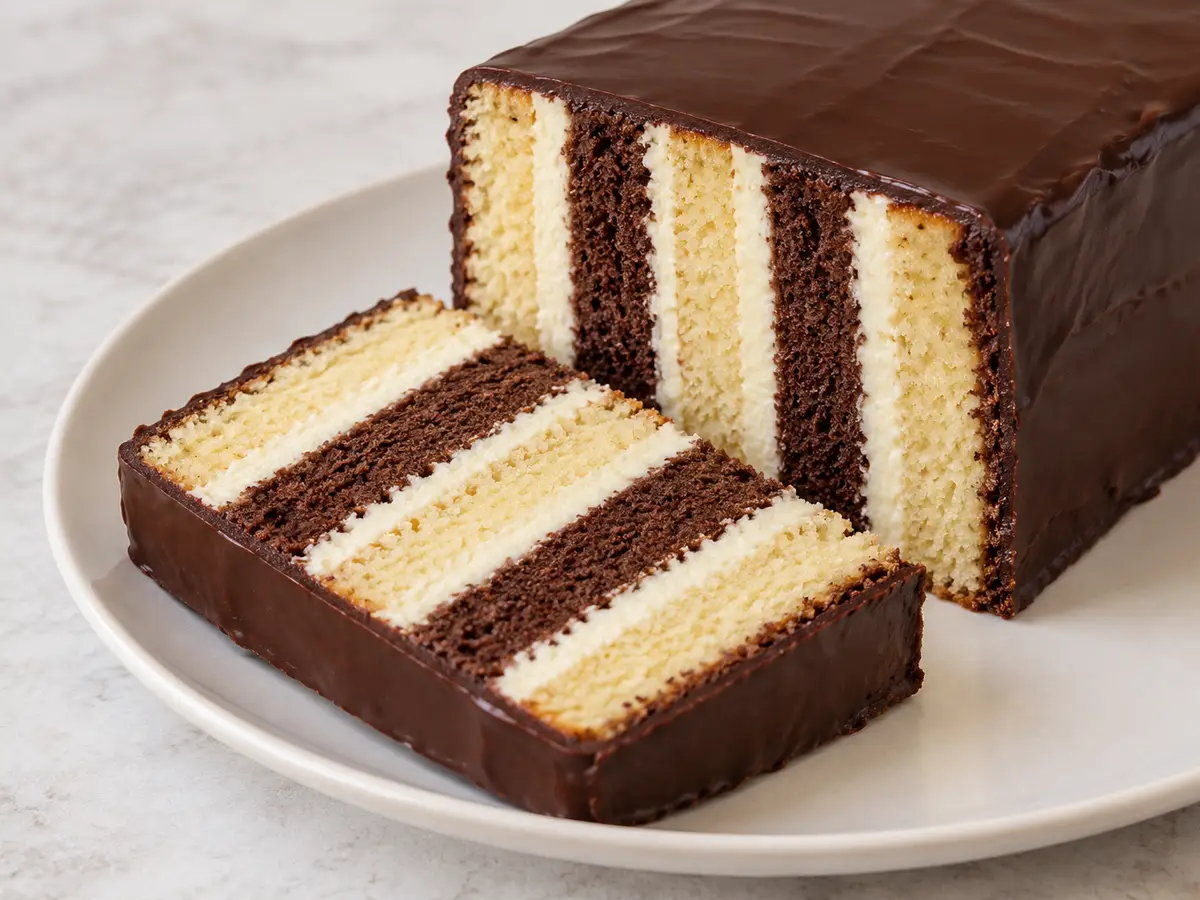 Striped Loaf Cake with Vanilla Cream