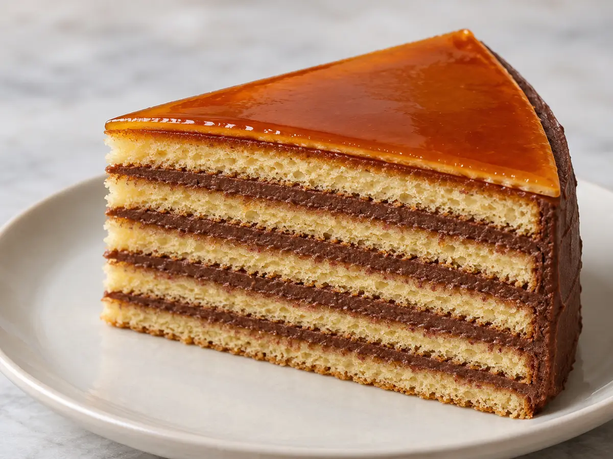 Dobostaart met chocoladecrème en karamel