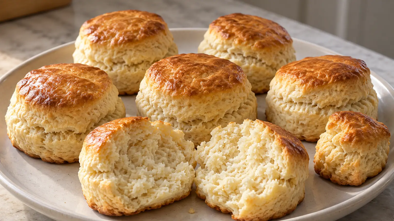 Golden scones with pale cracked sides and a tender, buttery crumb
