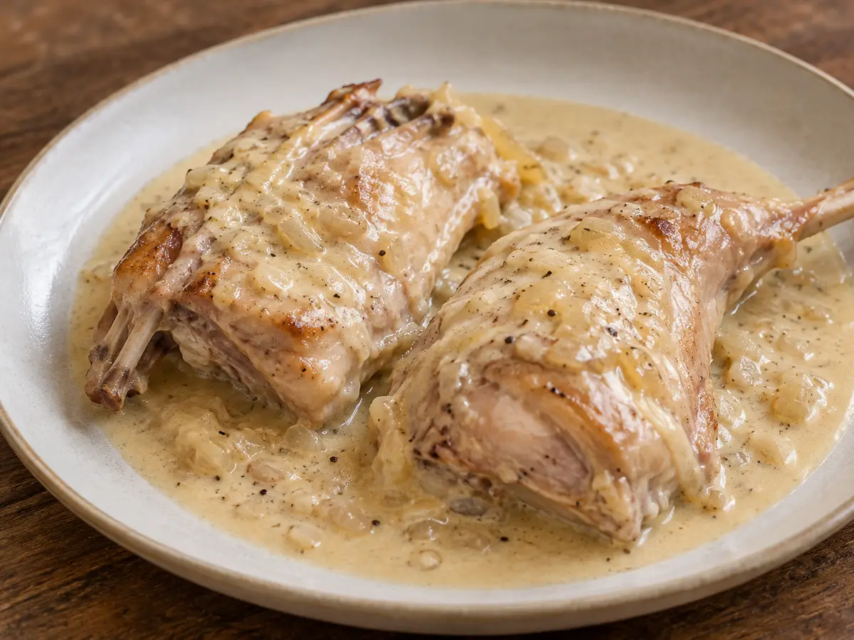 Rabbit Braised in Cream and Mustard Sauce