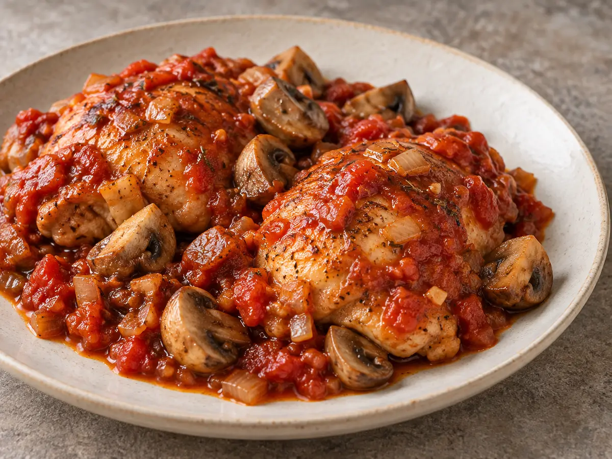 Hunter-Style Chicken with Tomatoes and Mushrooms