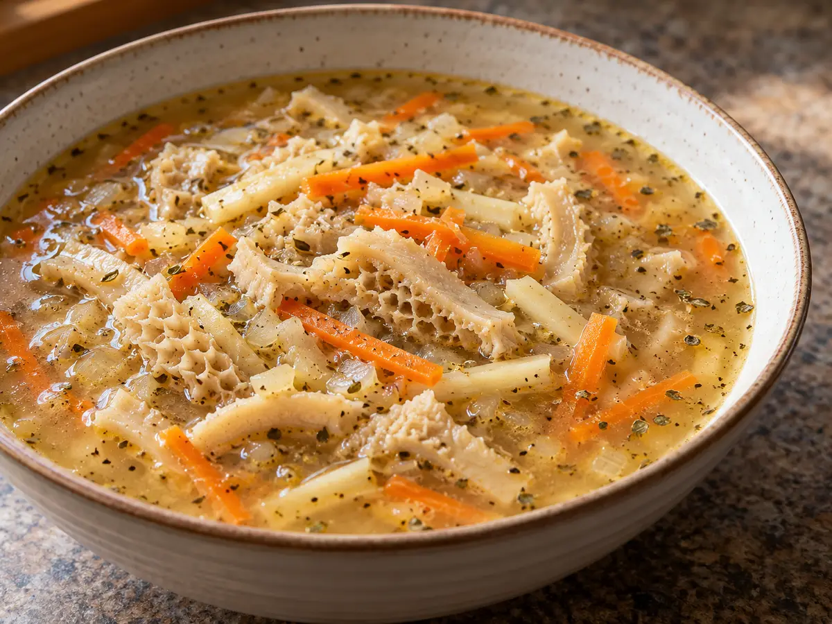 Beef Tripe Soup with Vegetables and Marjoram