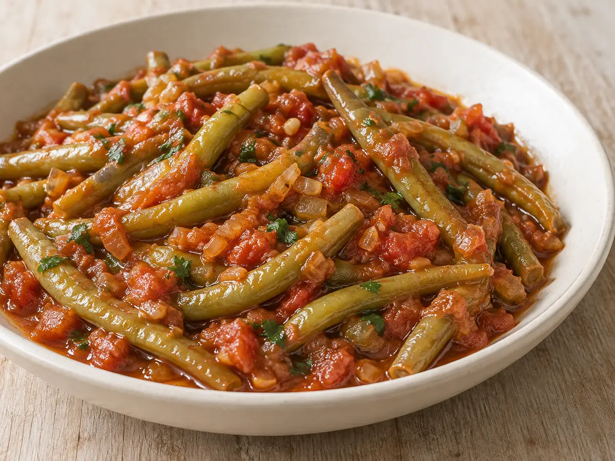 Fasolakia — Greek Green Beans Stewed in Tomatoes