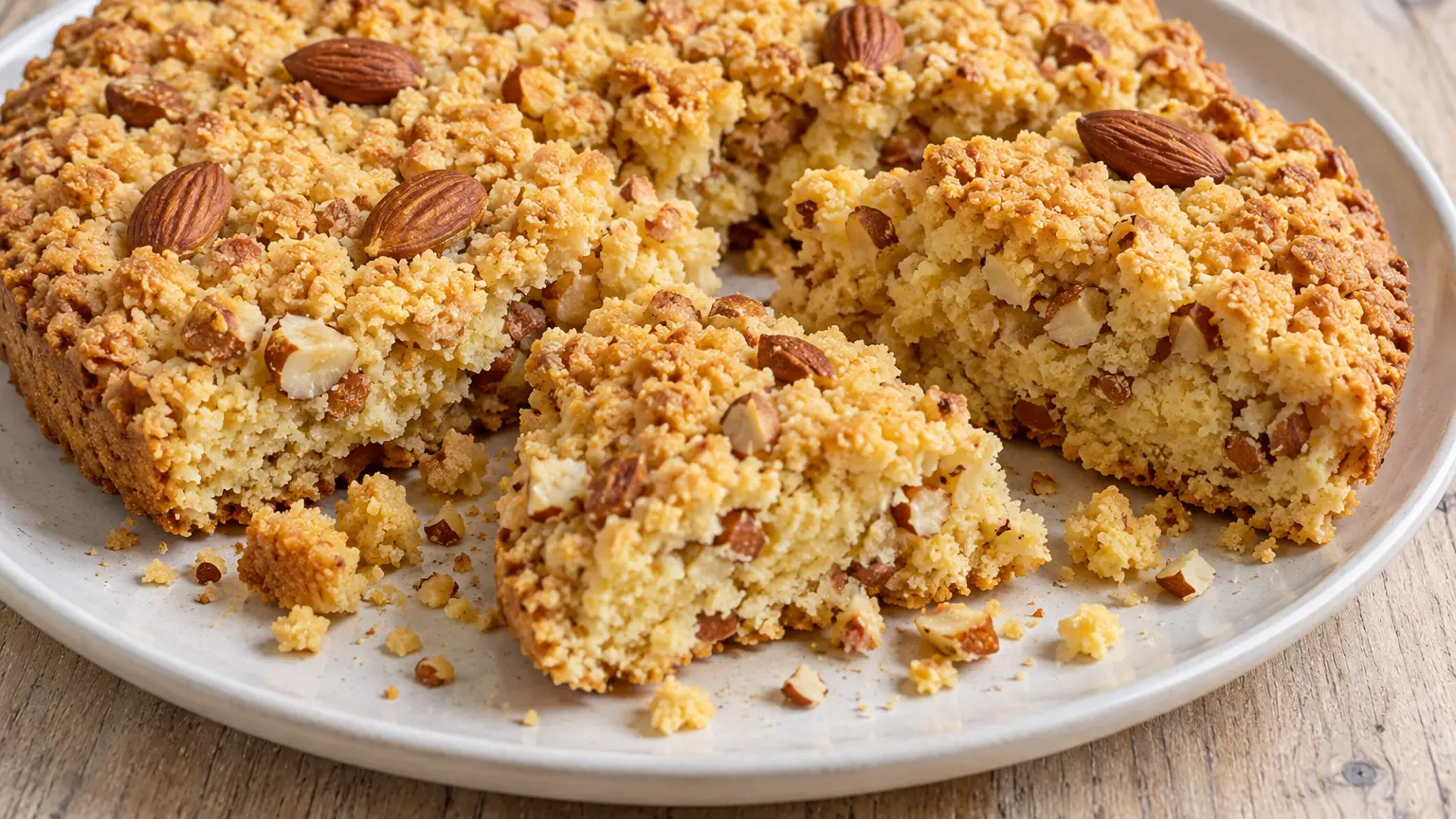 Broken sbrisolona with almonds and an irregular, crumbly interior