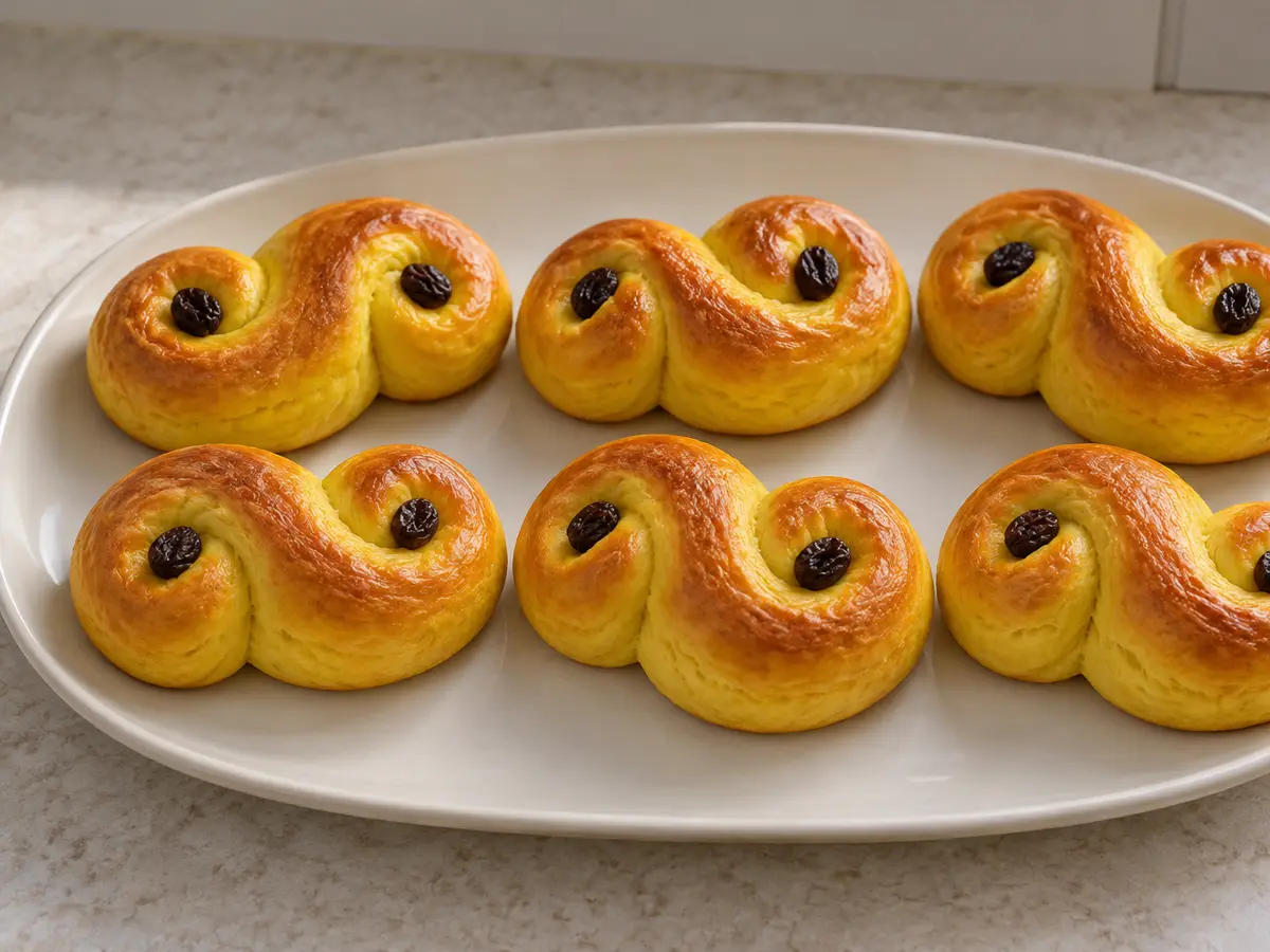 Lussekatter — Swedish Saffron Buns with Raisins