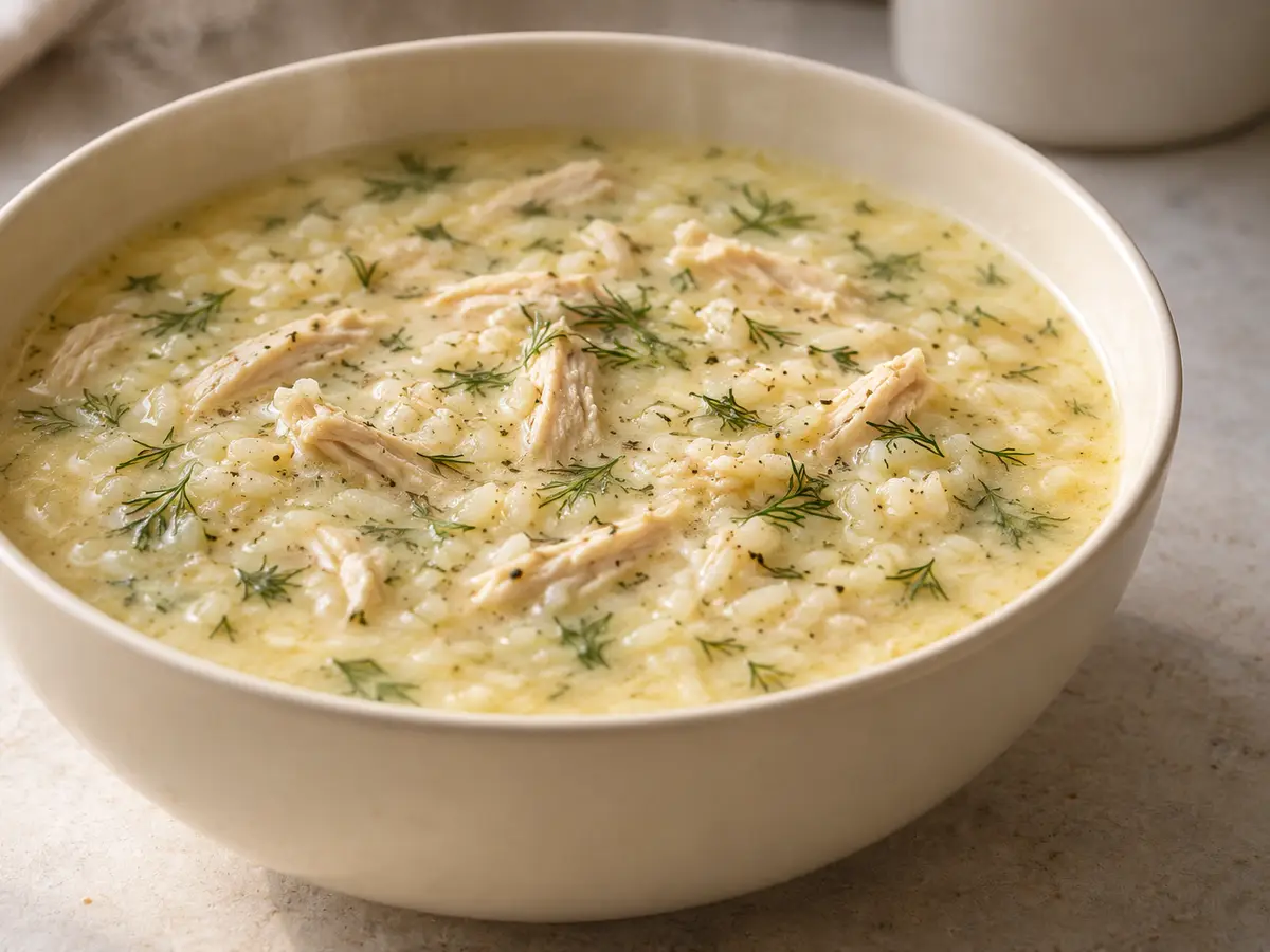 Avgolemono — Greek Egg and Lemon Soup with Chicken and Rice