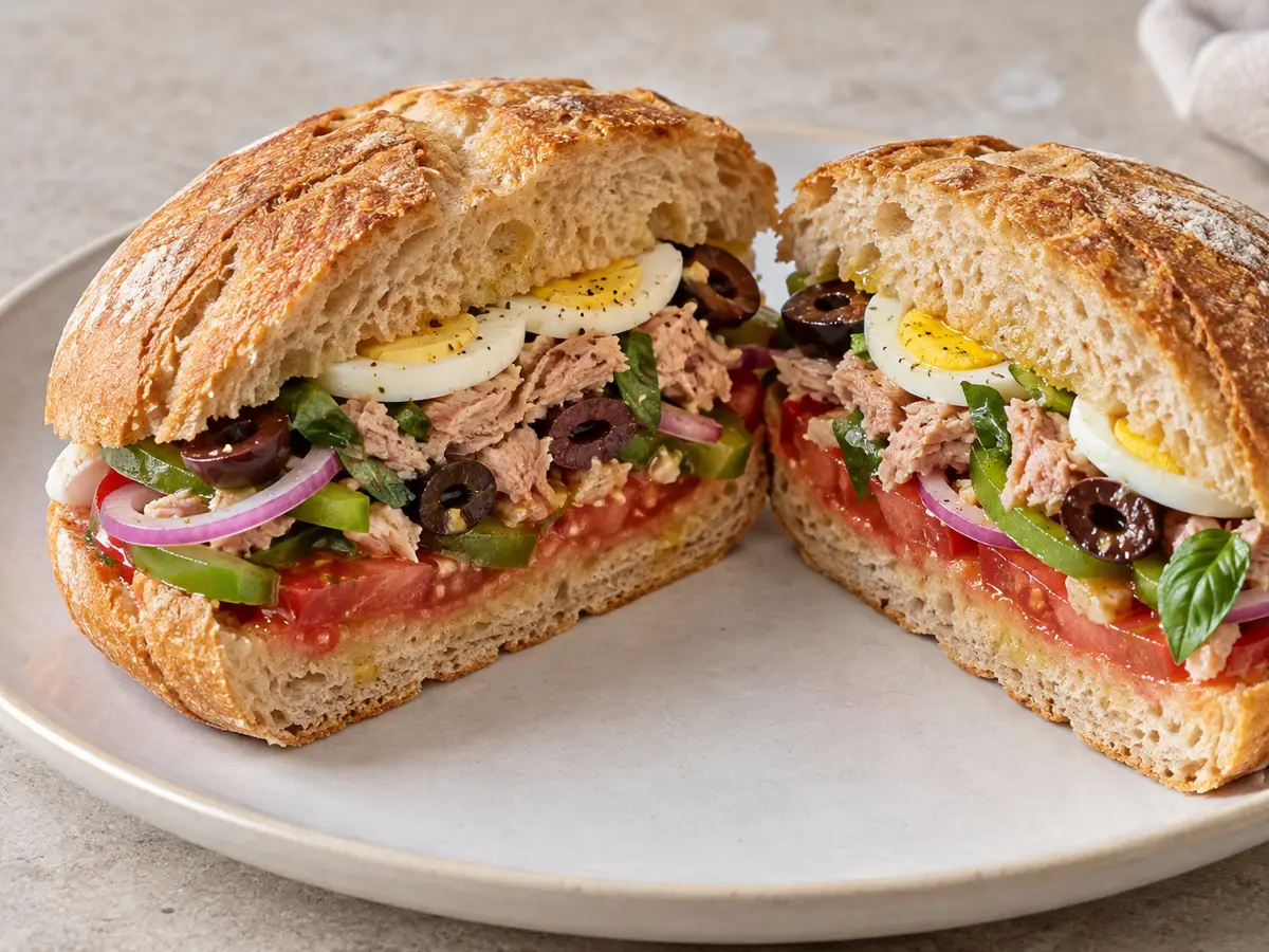 Pan Bagnat with Tuna, Egg and Olives