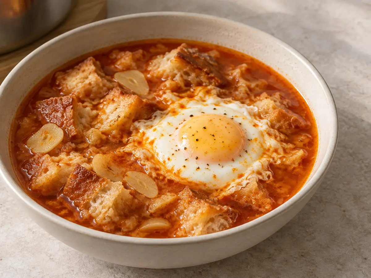 Spanish Garlic Soup with Bread and Egg (Sopa de Ajo)