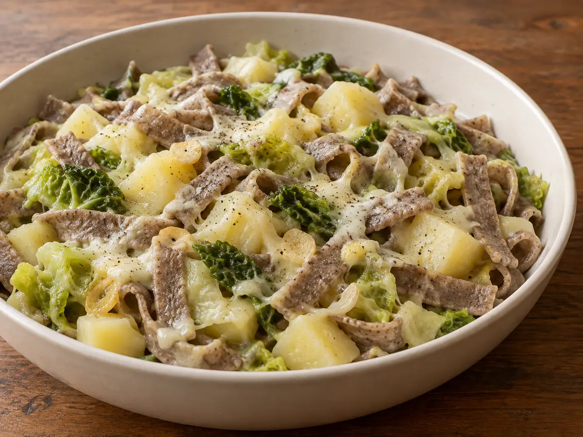 Pizzoccheri — Buchweizennudeln mit Wirsing, Kartoffeln und Käse