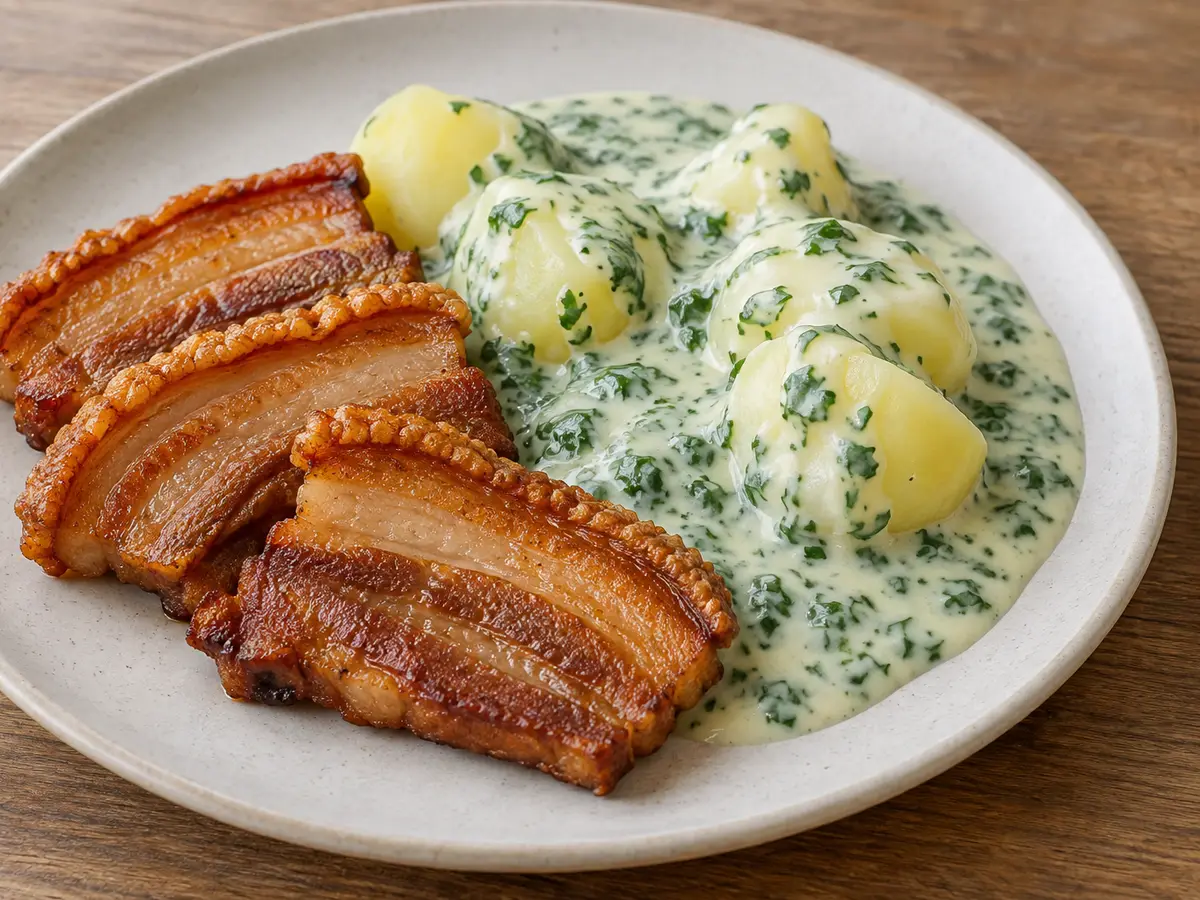 Stegt flæsk — crisp pork belly with parsley sauce