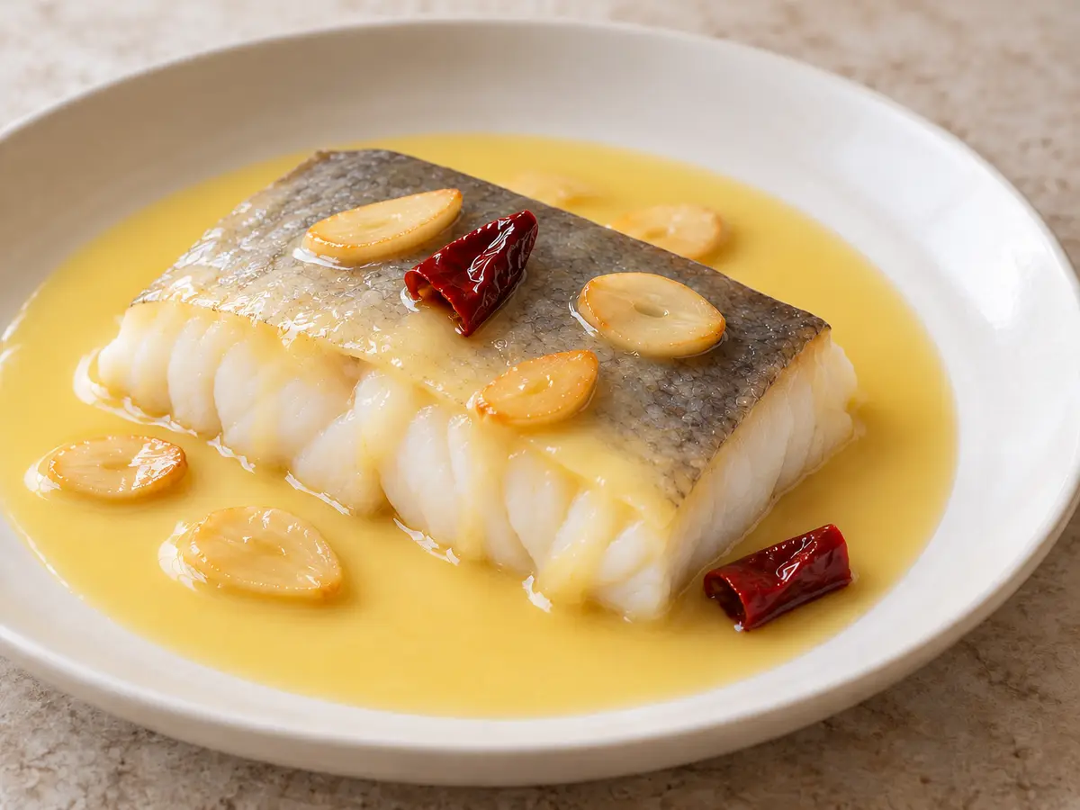 Bacalao al pil-pil — cod in a garlic and olive oil emulsion