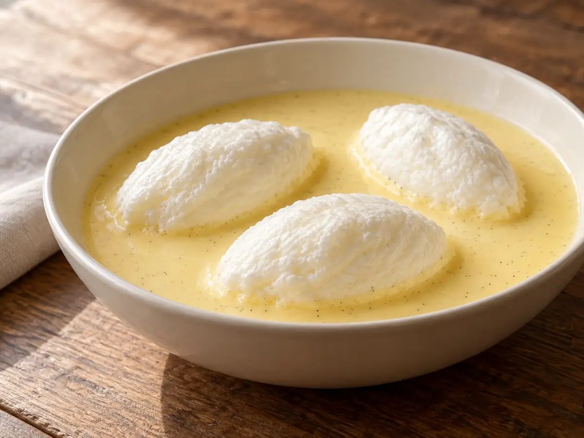 Île flottante — Vanilla Custard with Poached Meringues