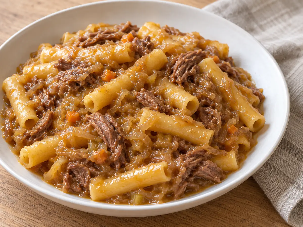 Pasta alla genovese — pasta met langzaam gestoofd rundvlees en ui