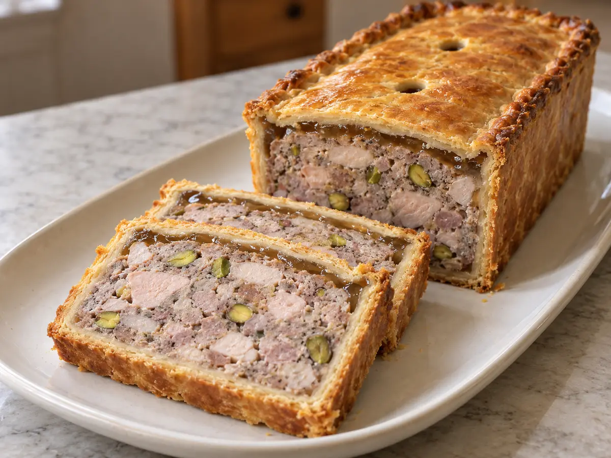 Pâté en croûte — paté in pasta brisée con pistacchi e gelatina