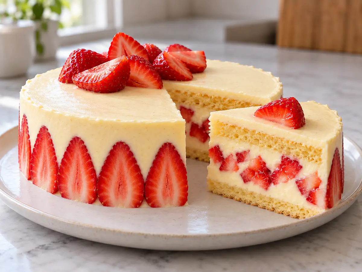 Fraisier — torta alle fragole con crema alla vaniglia