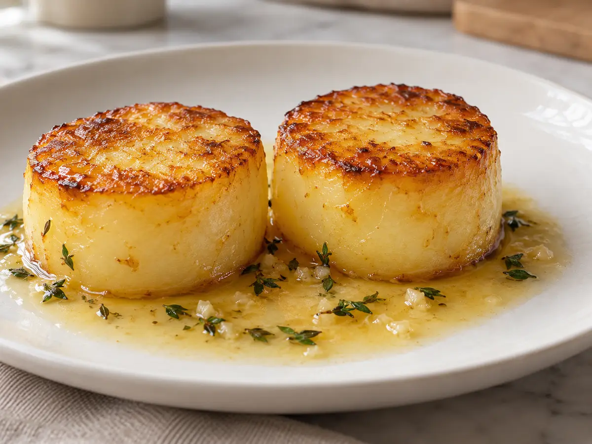Pommes fondantes — patate dorate con burro e brodo