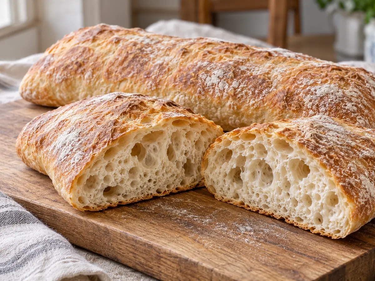 Ciabatta — Italiaans brood met een krokante korst en open kruim