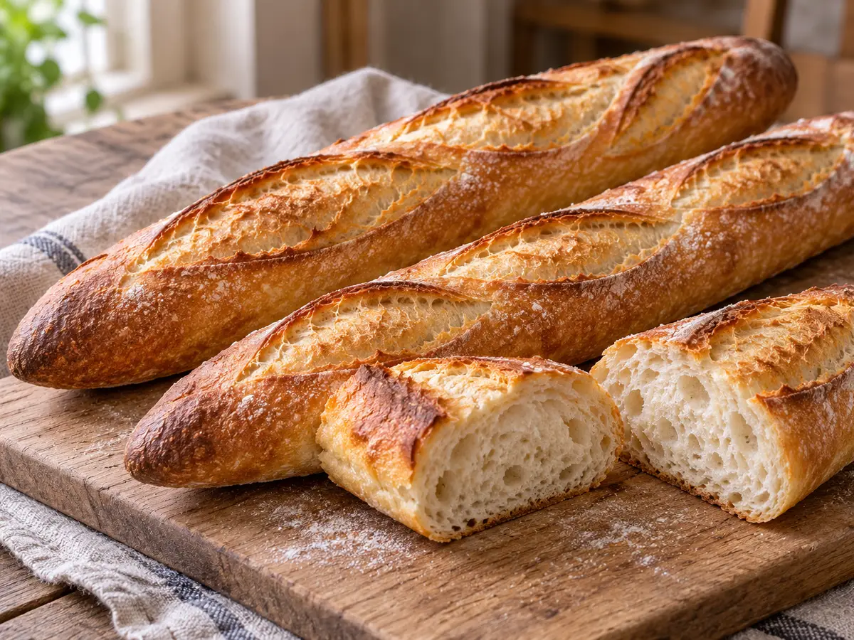 Baguette fatte in casa con crosta croccante — impasto maturato una notte