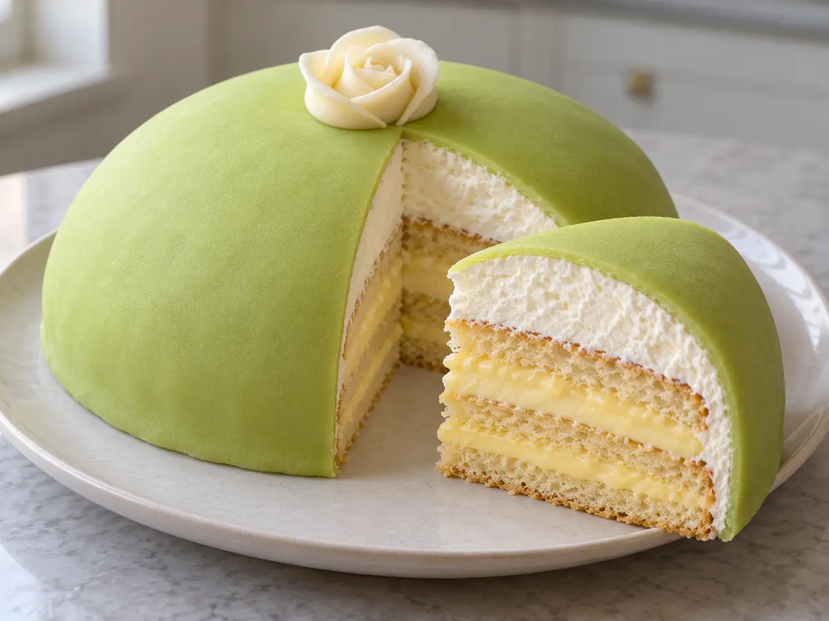 Prinsesstårta — torta svedese con crema alla vaniglia e marzapane