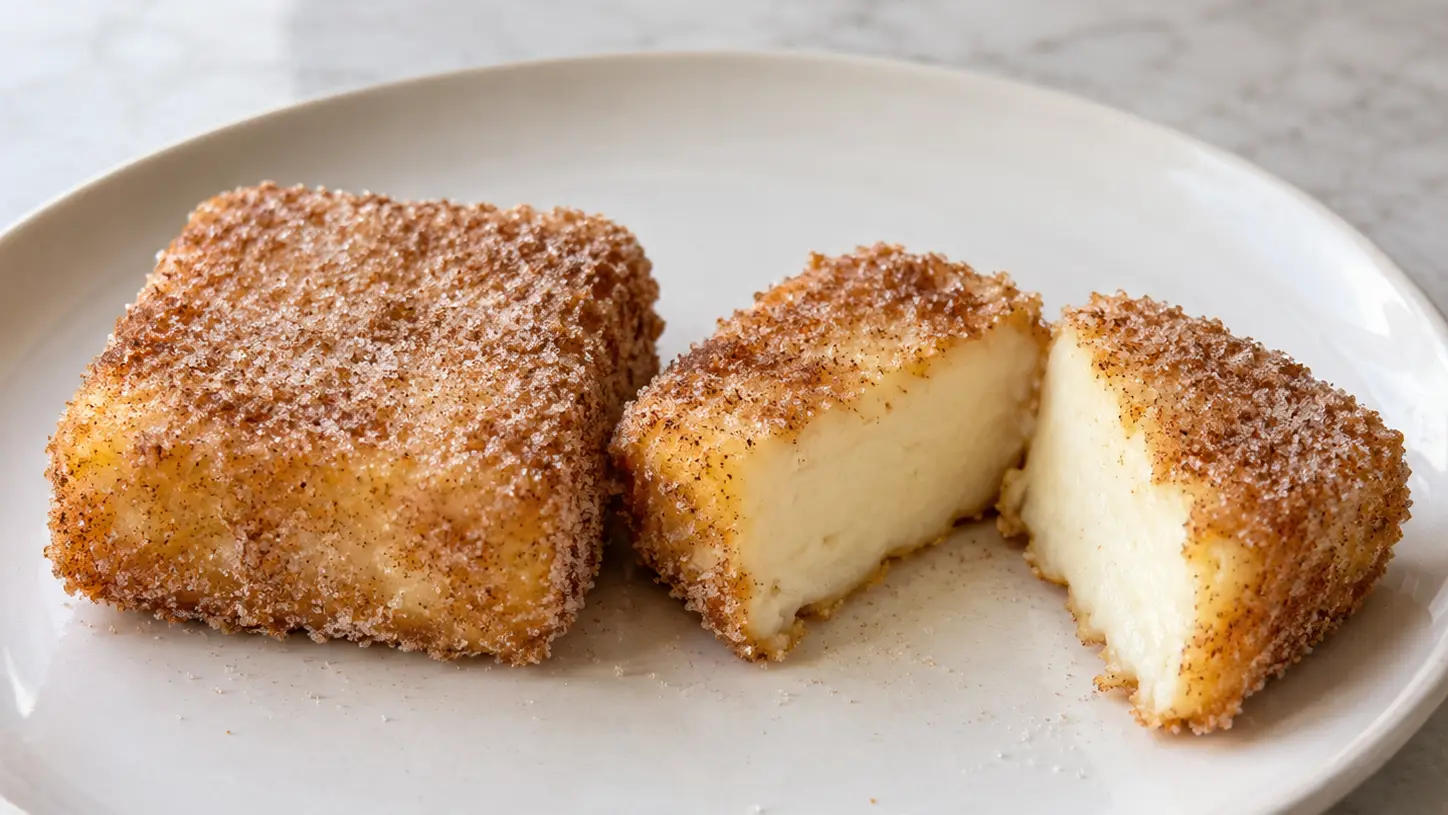 Leche frita dalla crosticina dorata con zucchero e cannella e un cuore di latte cremoso