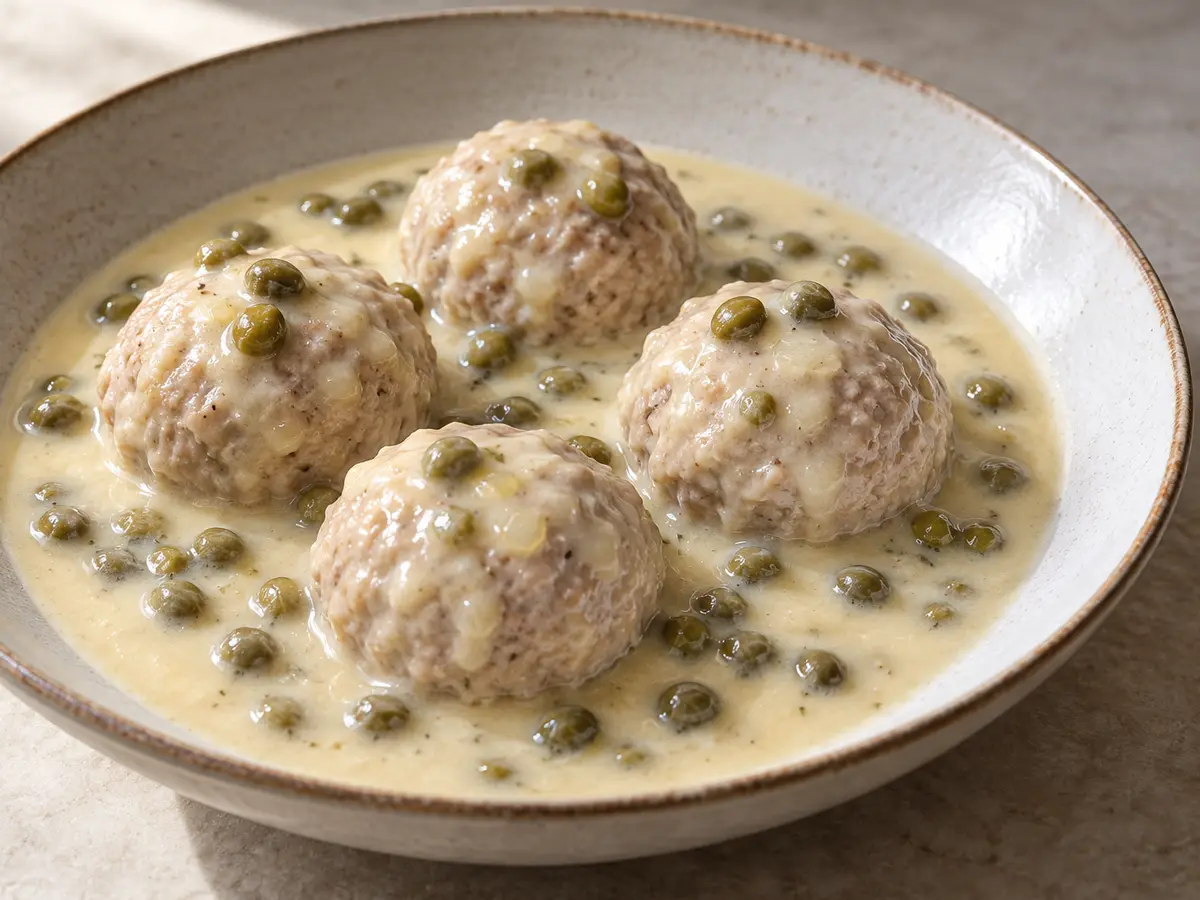 Königsberger Klopse — gekookte gehaktballetjes in blanke kappertjessaus