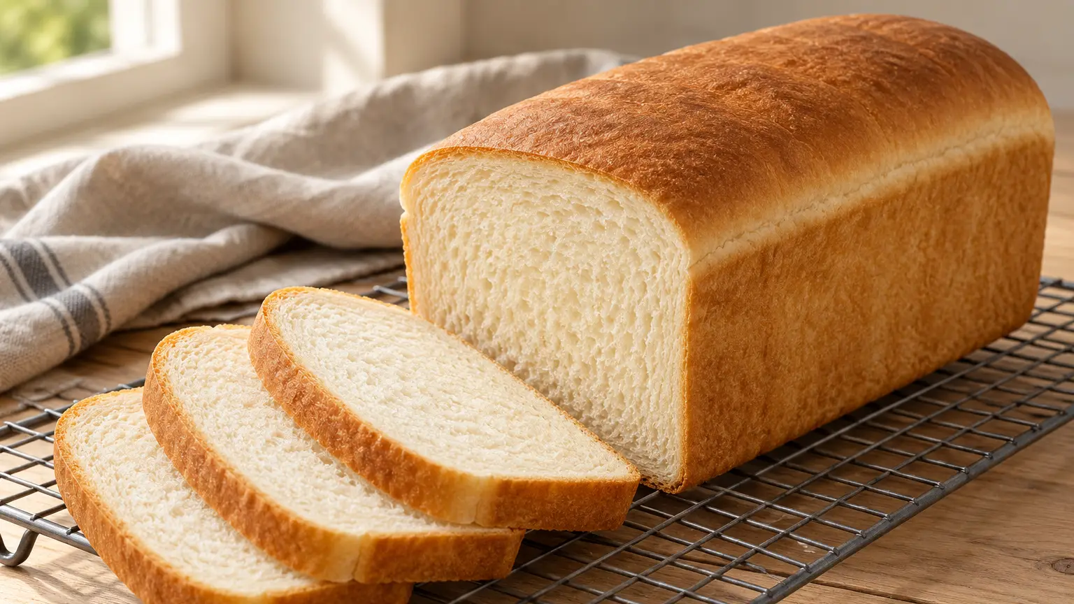 Pain de mie casalingo con sommità bombata e fette regolari dalla mollica chiara senza aggiunte