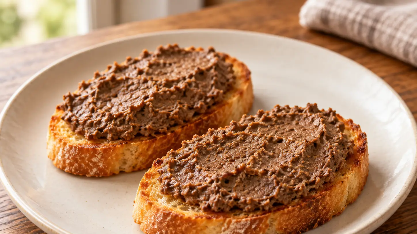 Toscaanse crostini neri met een dikke laag bruine paté van gevogeltelevers