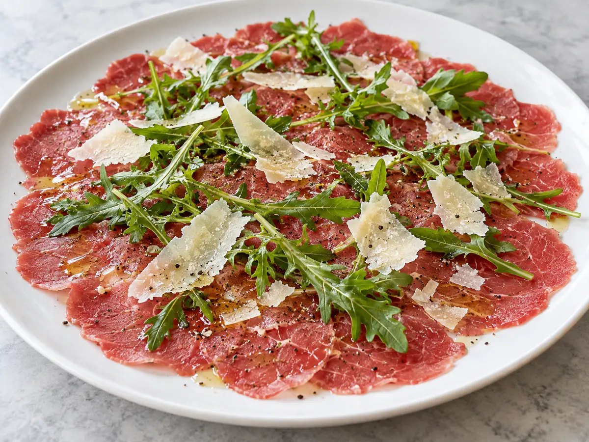 Carpaccio di manzo con rucola, parmigiano e limone