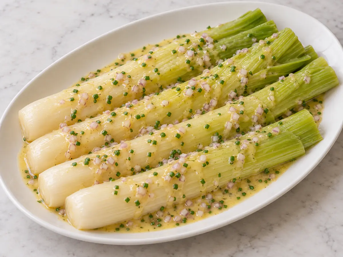 Poireaux vinaigrette — poireaux fondants à la moutarde