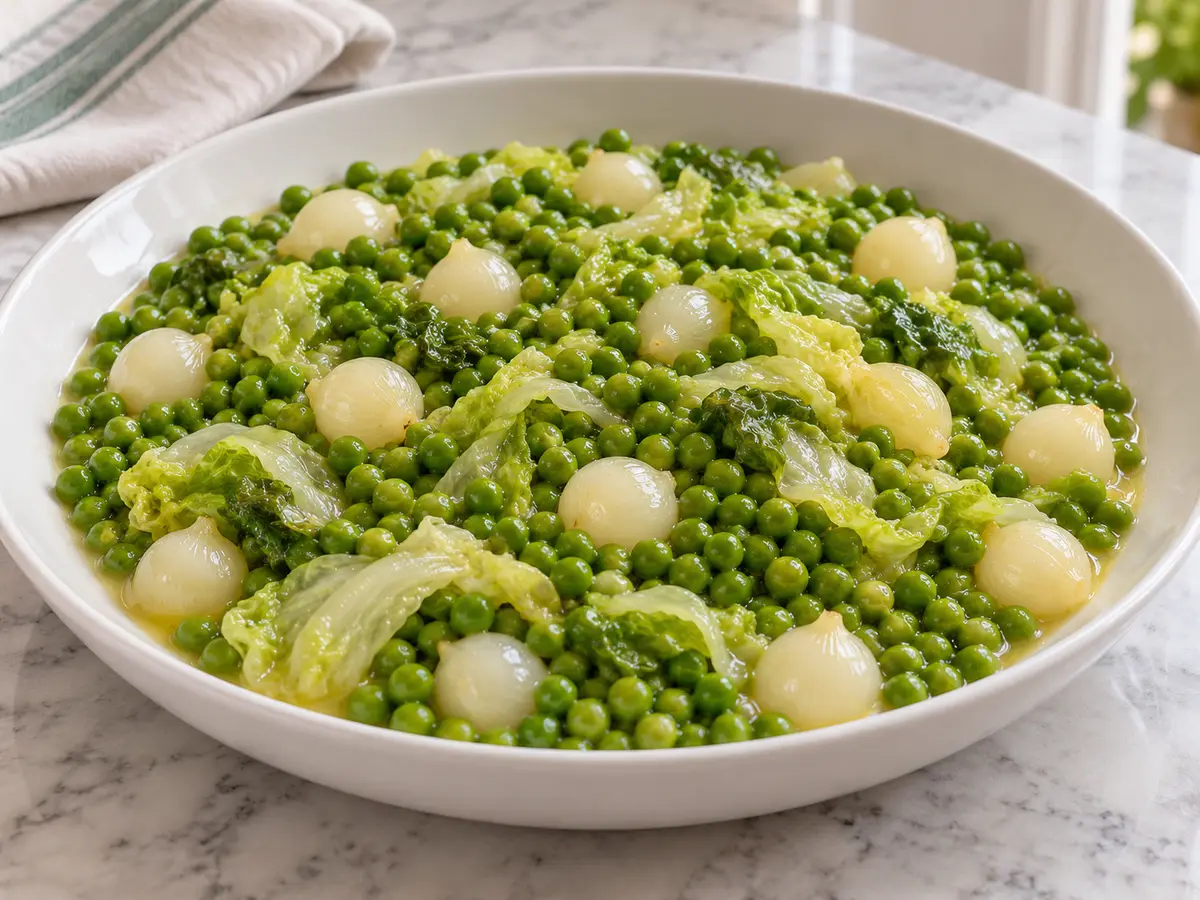 Petits pois à la française — piselli stufati con lattuga e cipolline
