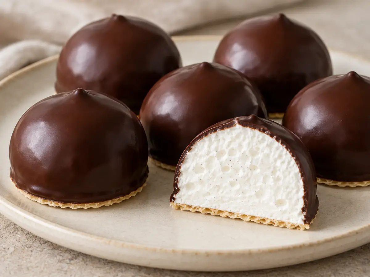 Flødeboller — bocados daneses de merengue sobre oblea con cobertura de chocolate