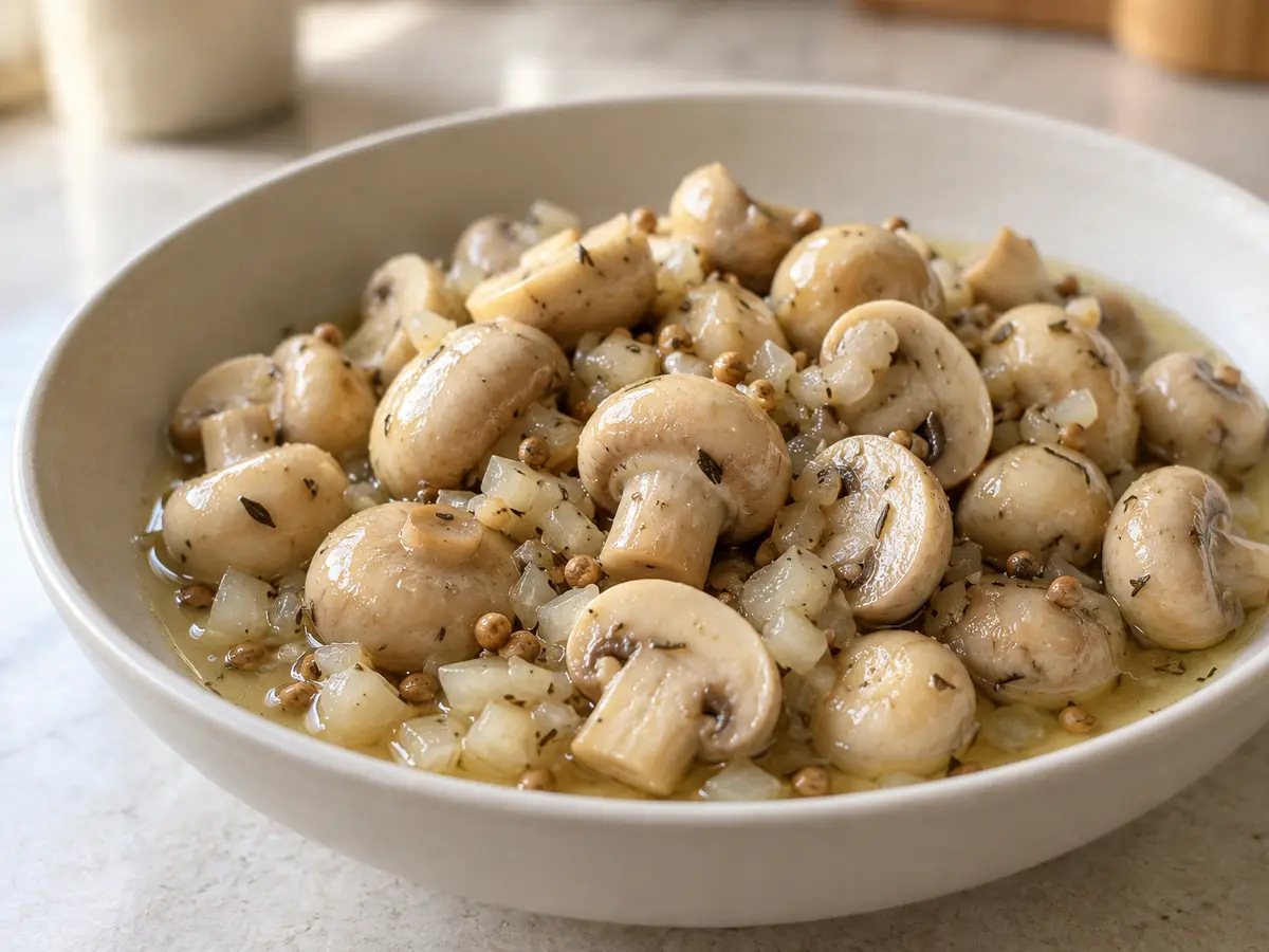 Champignons à la grecque — funghi marinati con limone e vino