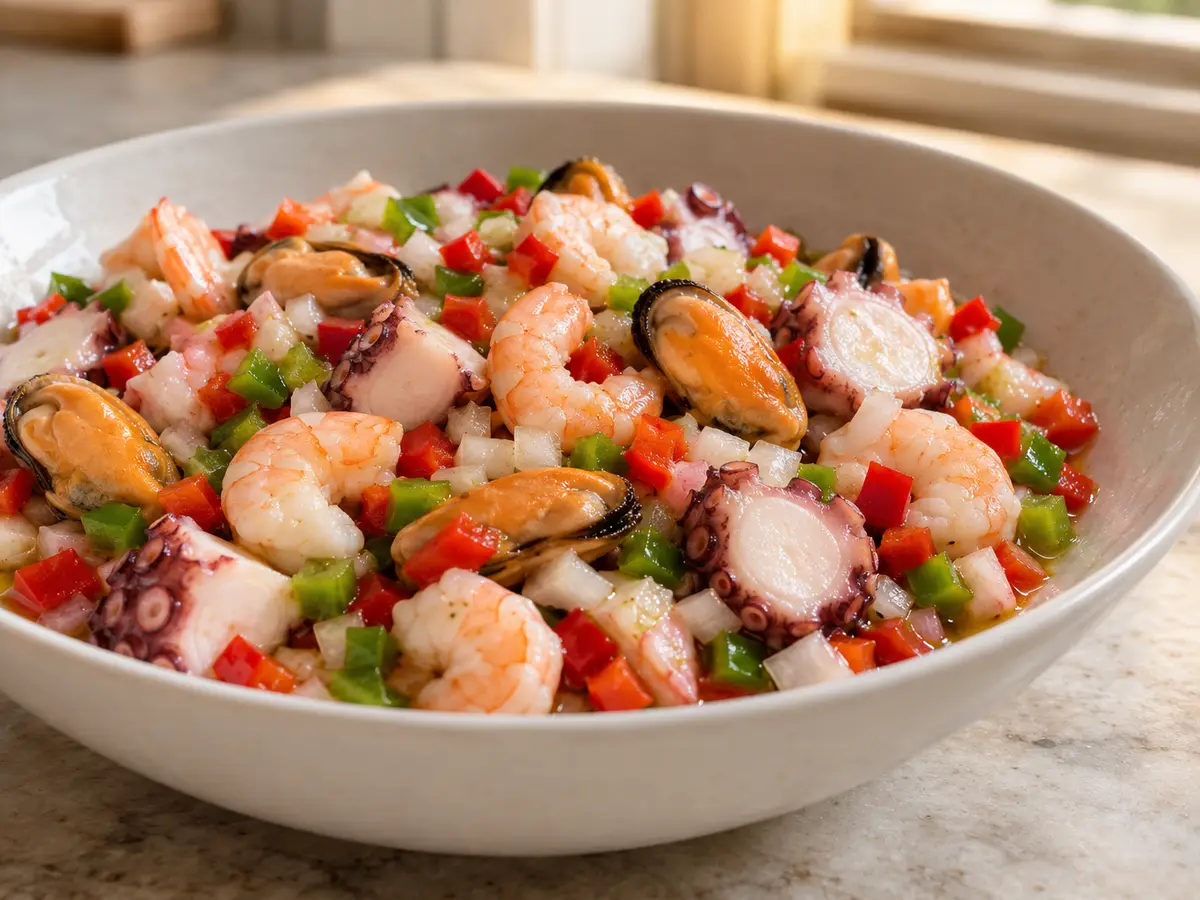 Salpicón de marisco — insalata di mare con peperoni e cipolla