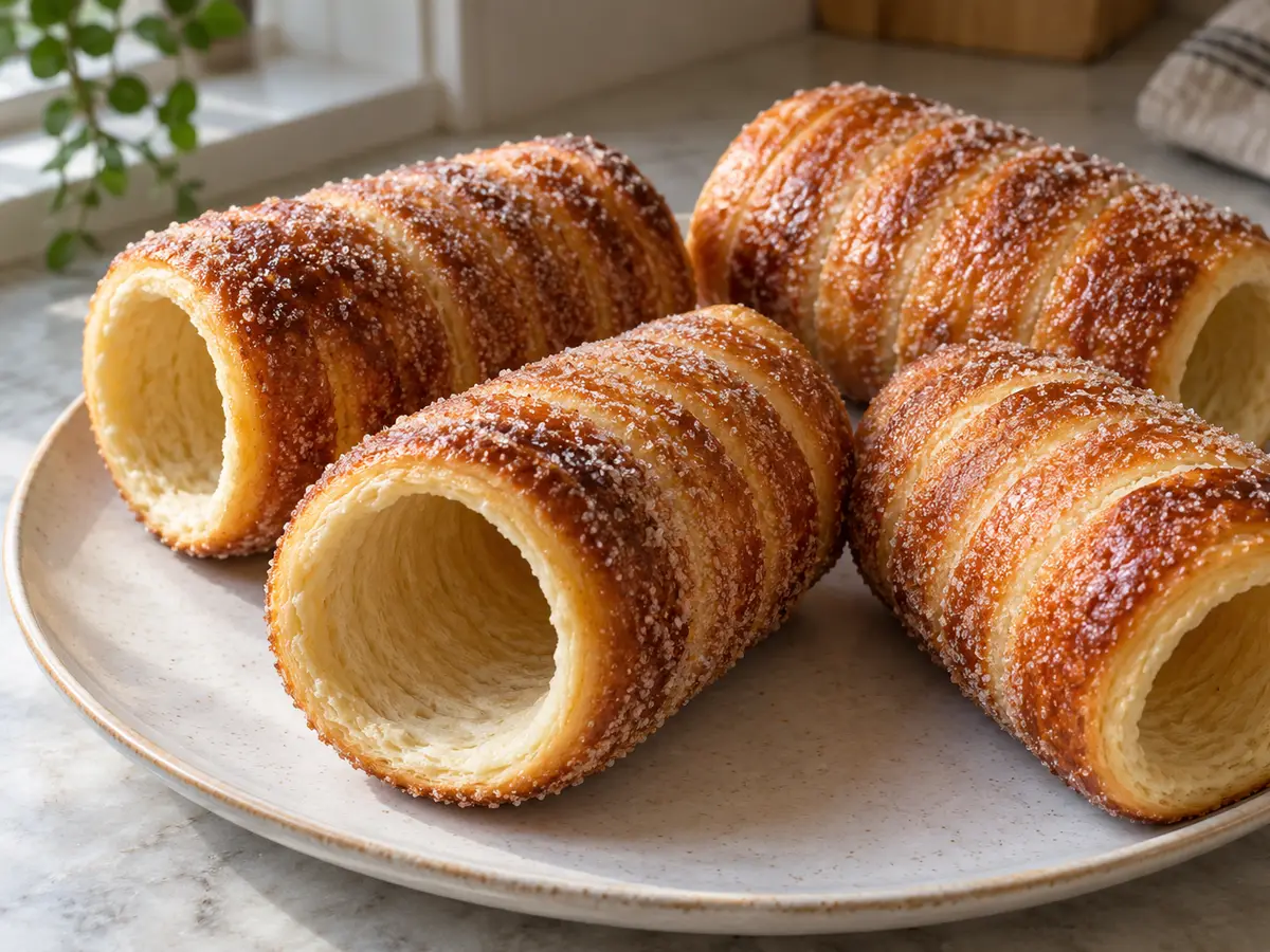 Kürtőskalács — schoorsteencakes van gistdeeg met krokante suikerkorst