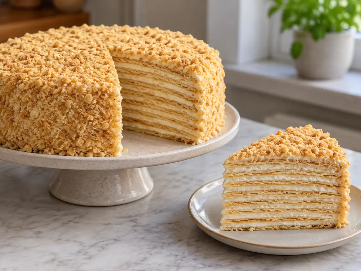 Marcinek — gâteau de Podlachie aux fins disques de pâte et à la crème