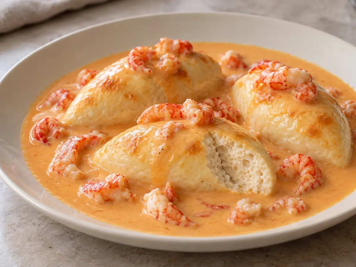 Quenelles de brochet — gnocchi di luccio in salsa di gamberi di fiume